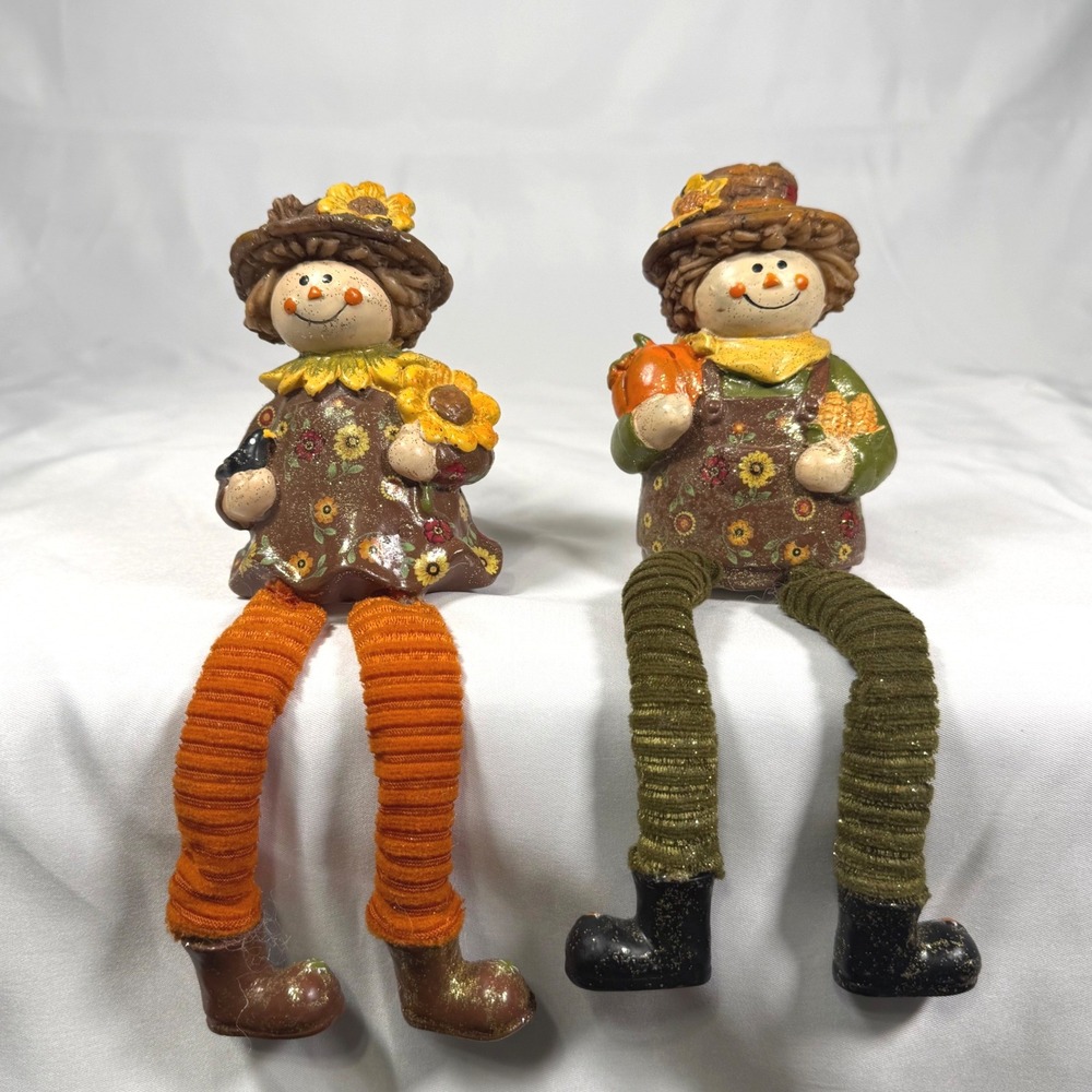 Scarecrow Shelf Sitter Set 2 Brown Fall Harvest Figurines